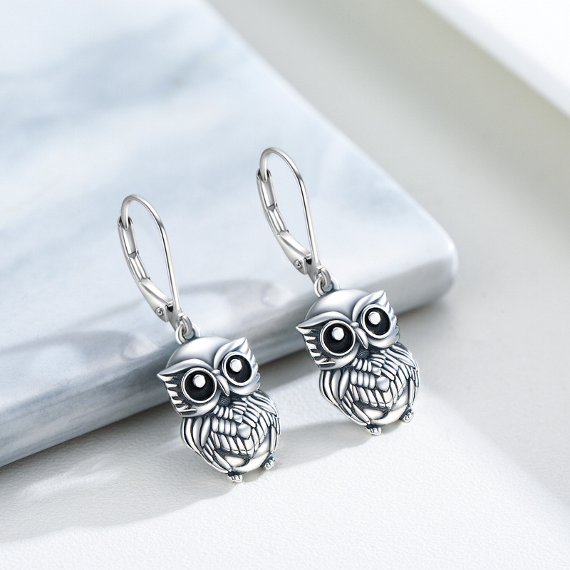 Sterling Silver Owl Lever-back Earrings-4