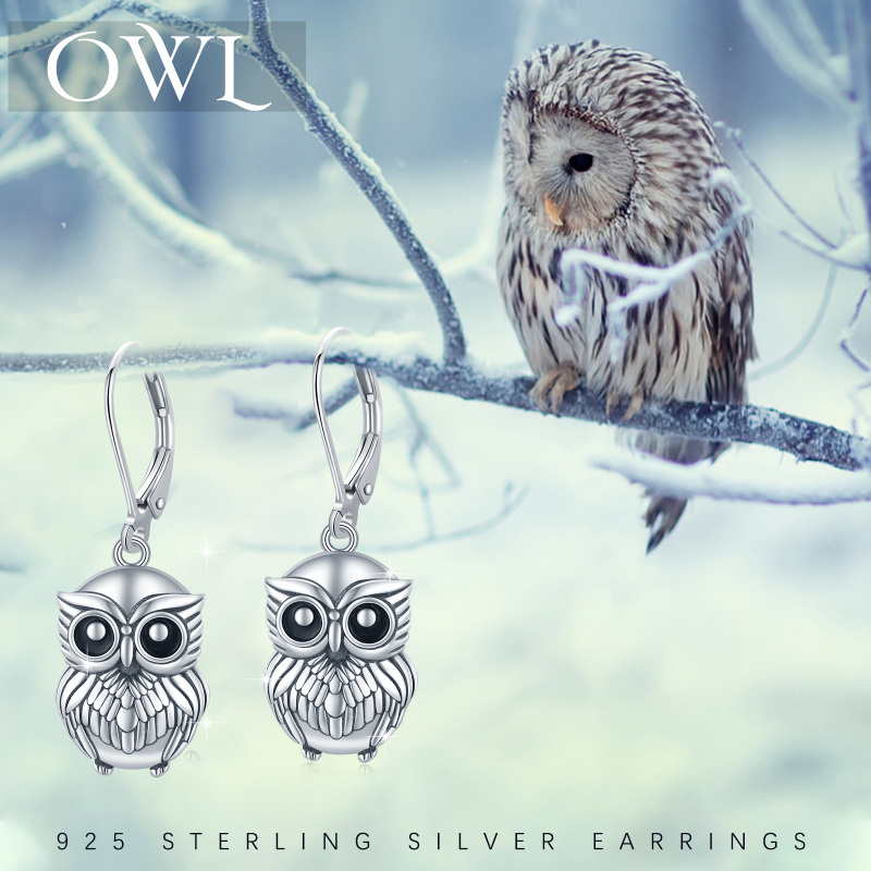 Sterling Silver Owl Lever-back Earrings-6