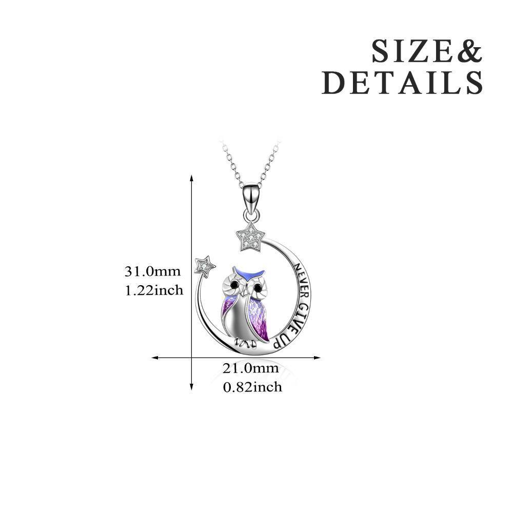 Sterling Silber Cubic Zirkonia Eule & Mond Anhänger Halskette mit eingraviertem Wort-5