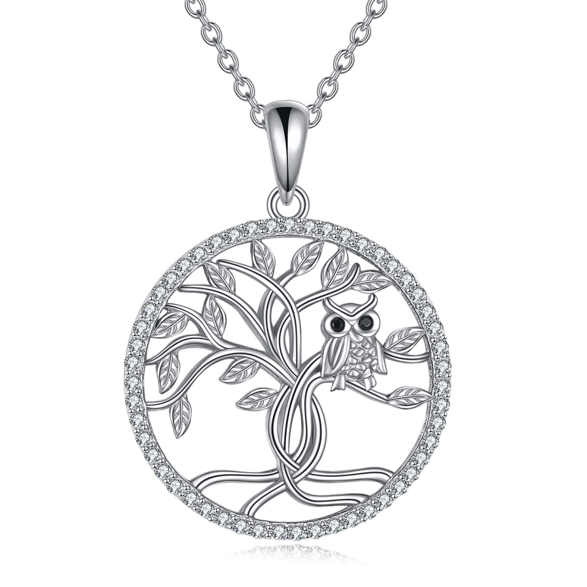 Halskette mit Anhänger Eule aus Sterlingsilber mit Lebensbaum-1