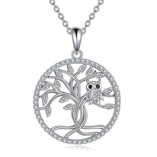 Sterling Silver Owl on Tree Of Life Pendant Necklace