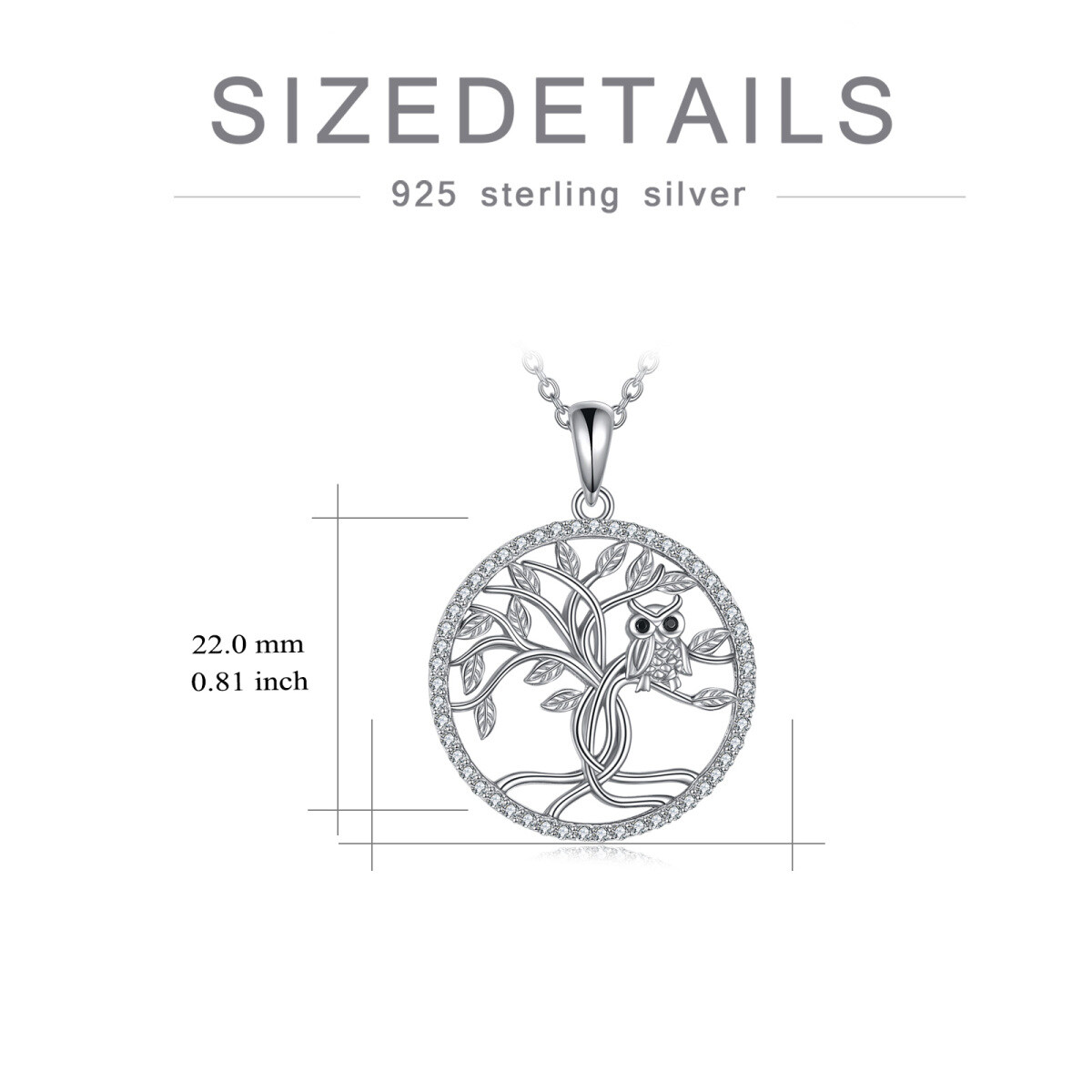 Halskette mit Anhänger Eule aus Sterlingsilber mit Lebensbaum-4