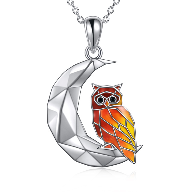 Collier pendentif lune origami hibou en argent sterling-1