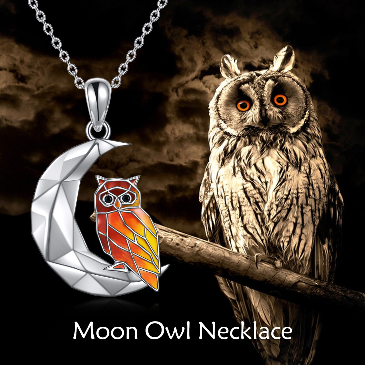 Collier pendentif lune origami hibou en argent sterling-5