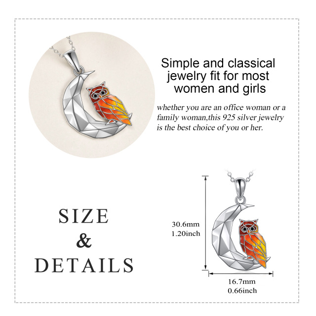 Colar com pingente de lua de origami de coruja em prata esterlina-6