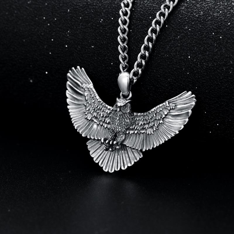 Sterling Silver Owl Pendant Necklace for Men-3