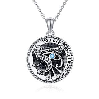 Sterling Silver Cubic Zirconia Owl Pendant Necklace with Engraved Word-58