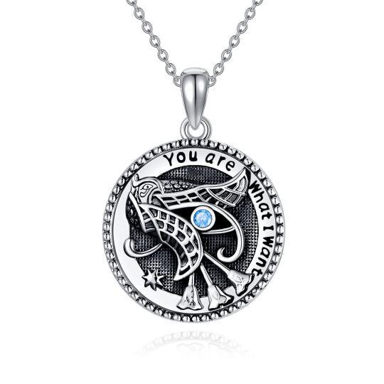 Sterling Silver Cubic Zirconia Owl Pendant Necklace with Engraved Word