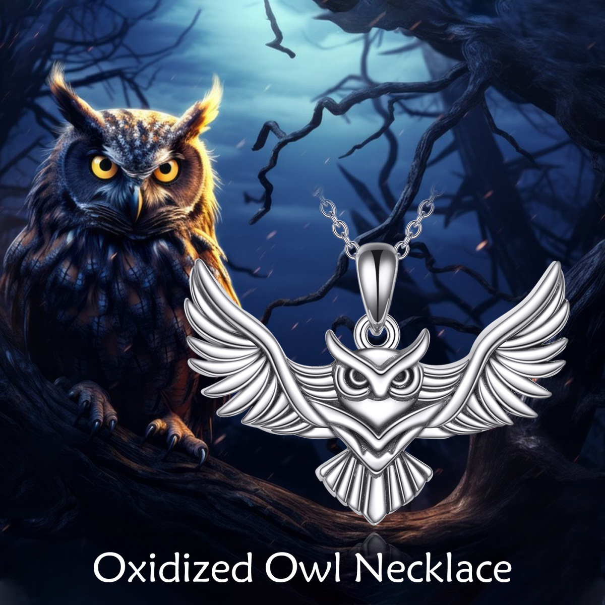 Sterling Silver Owl Pendant Necklace-6