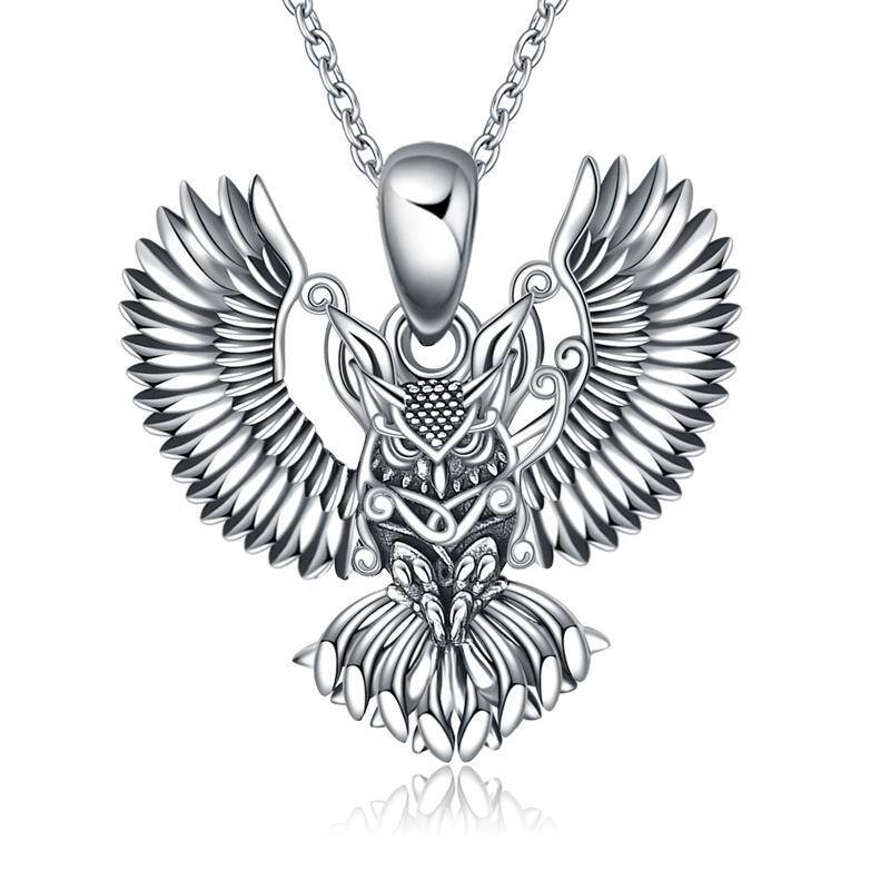 Collana con ciondolo a forma di gufo in argento sterling-1