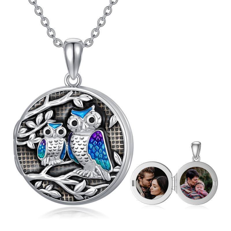 Sterling Silver Owl & Personalized Photo Locket Necklace For Men Best Friend-1