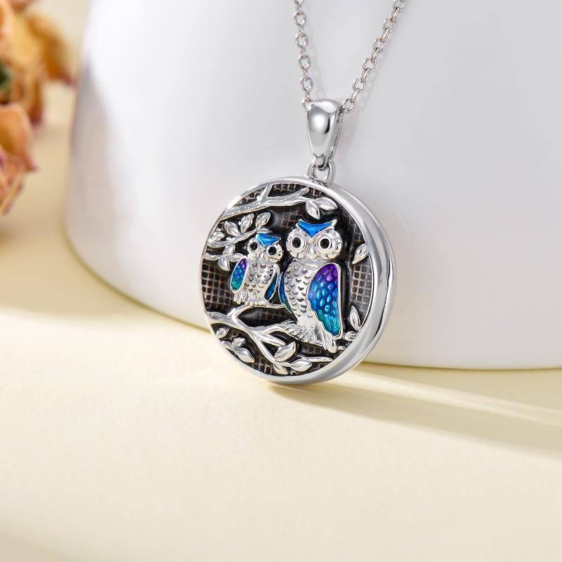 Coruja de prata esterlina e colar com medalhão com foto personalizada para melhor amigo masculino-2