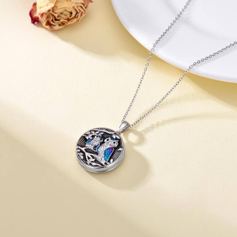 Coruja de prata esterlina e colar com medalhão com foto personalizada para melhor amigo masculino-3