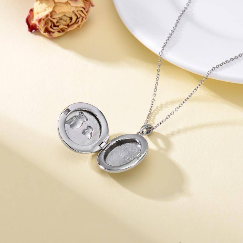 Sterling Silver Owl & Personalized Photo Locket Necklace For Men Best Friend-5