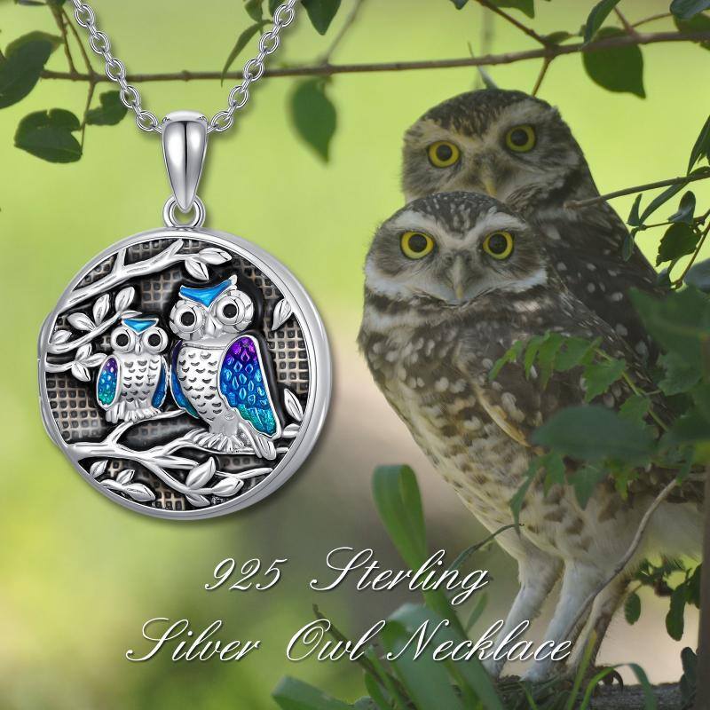 Coruja de prata esterlina e colar com medalhão com foto personalizada para melhor amigo masculino-7