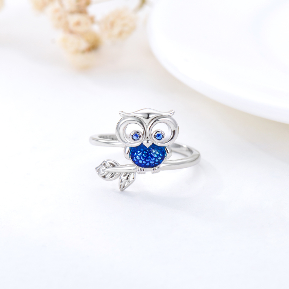 Sterling Silver Cubic Zirconia Owl Ring-3