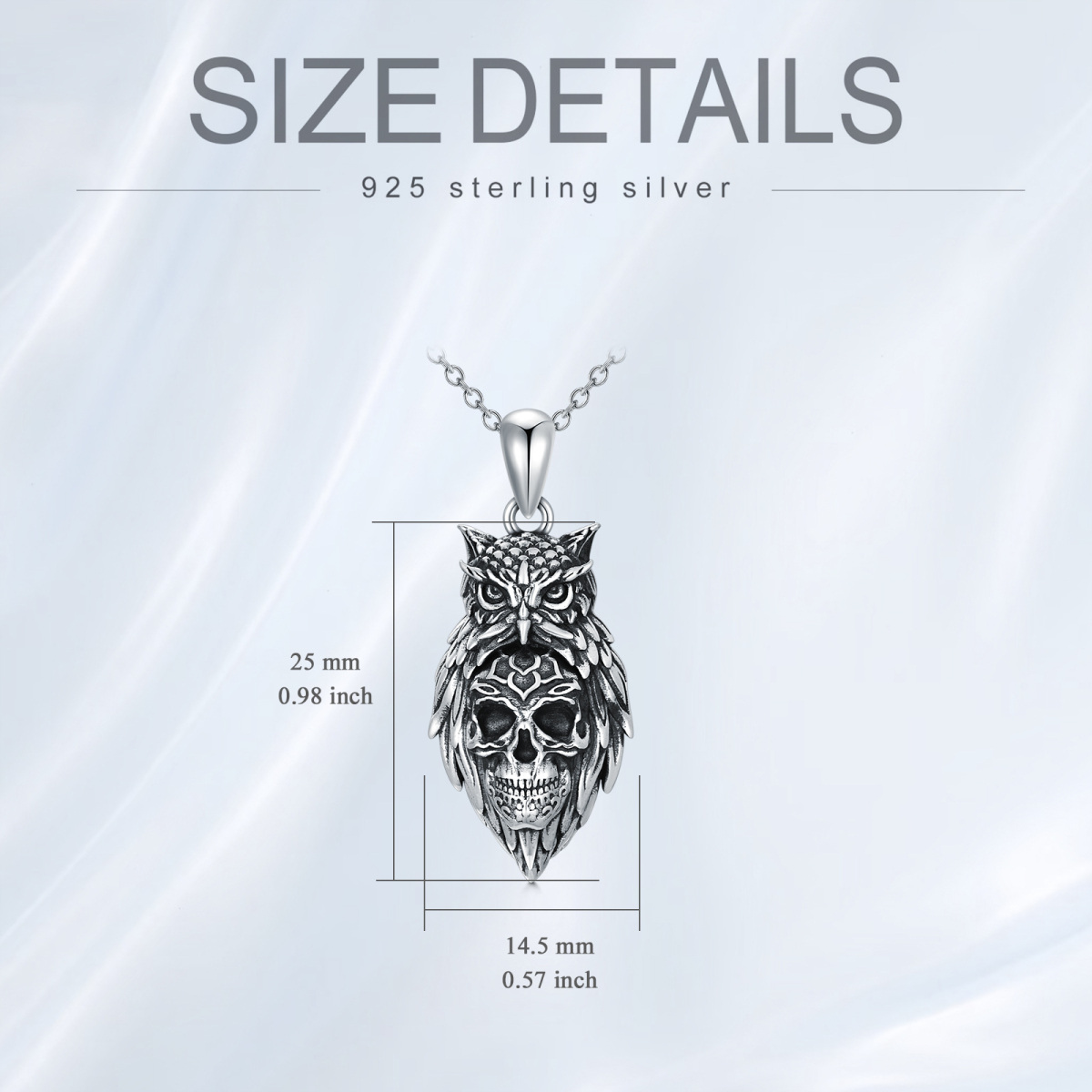 Sterling zilveren uil en doodshoofd hanger ketting-5