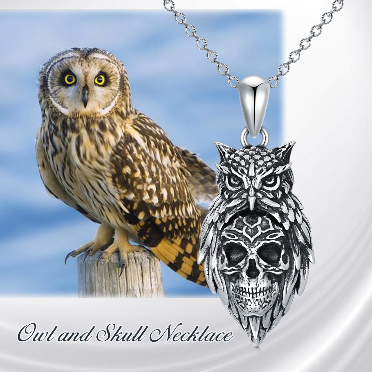 Collier en argent sterling avec pendentif hibou et crâne-6