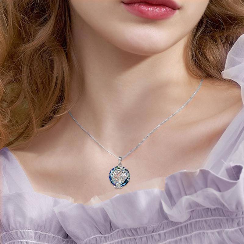 Sterling Silver Owl & Tree Of Life Crystal Pendant Necklace-2