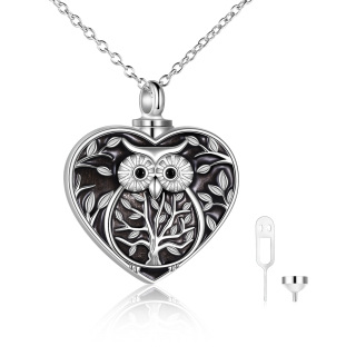 Sterling Silver Owl With Tree Of Life With Heart Urn Necklace For Ashes With Engraved Word For Women Best Friend-5