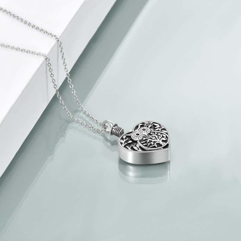 Coruja de prata esterlina com árvore da vida com colar de urna de coração para cinzas com palavra gravada para melhor amigo feminino-4
