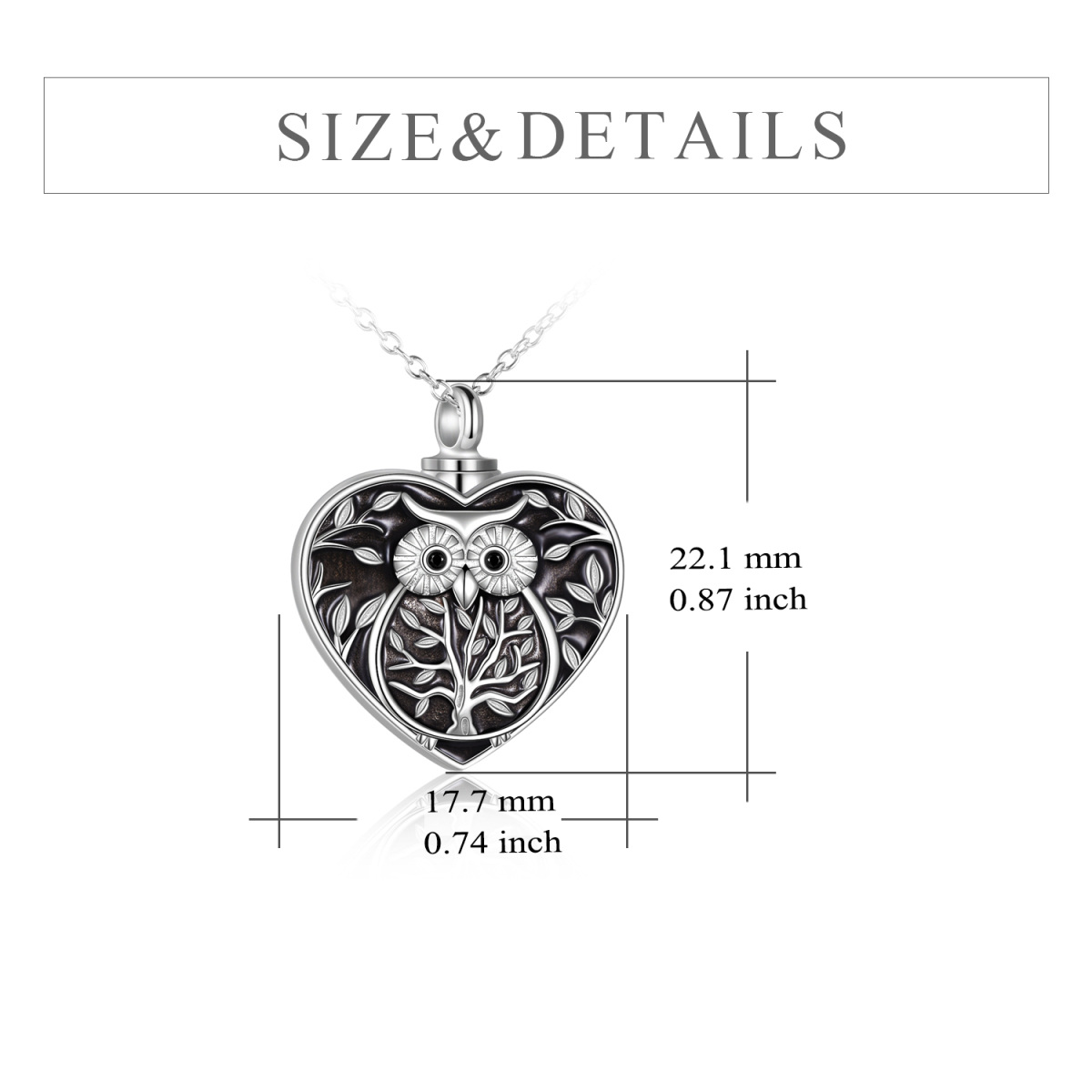 Collier hibou en argent sterling avec arbre de vie et urne en forme de cœur pour cendres avec mot gravé pour femme, meilleure amie-6