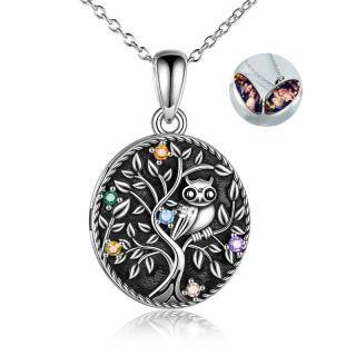 Sterling Silver Cubic Zirconia Owl & Tree Of Life Personalized Photo Locket Necklace-3