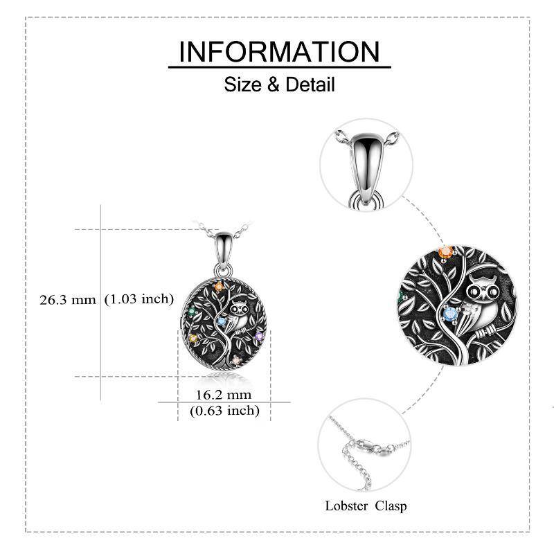 Sterling Silver Cubic Zirconia Owl & Tree Of Life Personalized Photo Locket Necklace-3