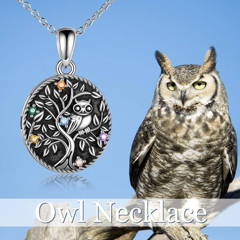 Sterling Silver Cubic Zirconia Owl & Tree Of Life Personalized Photo Locket Necklace-4