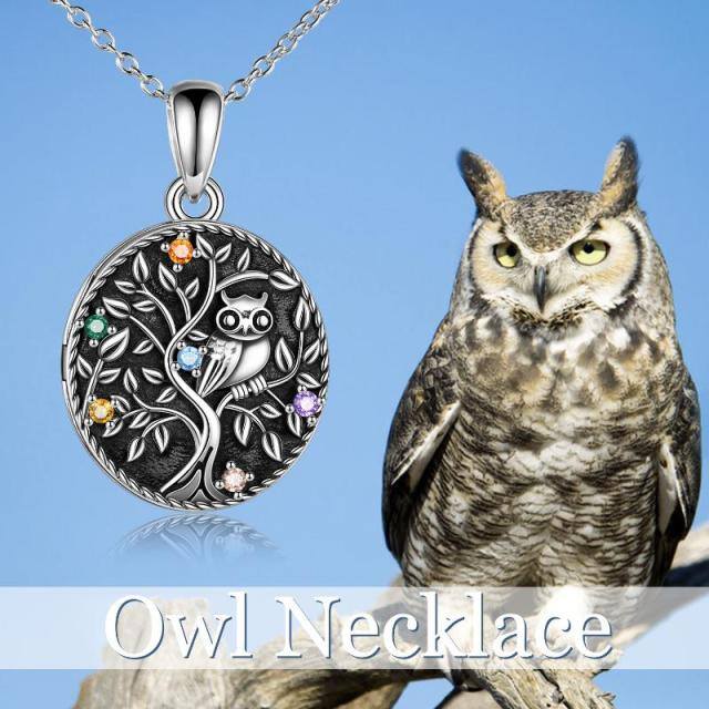 Collier en argent sterling avec pendentif photo personnalisé hibou et arbre de vie en zirc-4