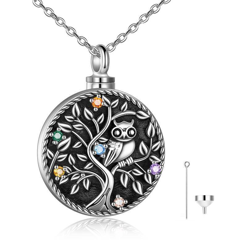 Sterling Silver Owl Tree Of Life Engraved Urn Necklace for Ashes for Women Men-1