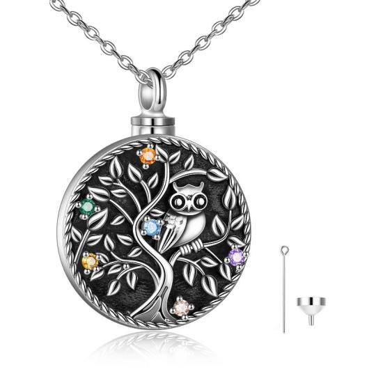 Sterling Silver Owl Tree Of Life Engraved Urn Necklace for Ashes for Women Men