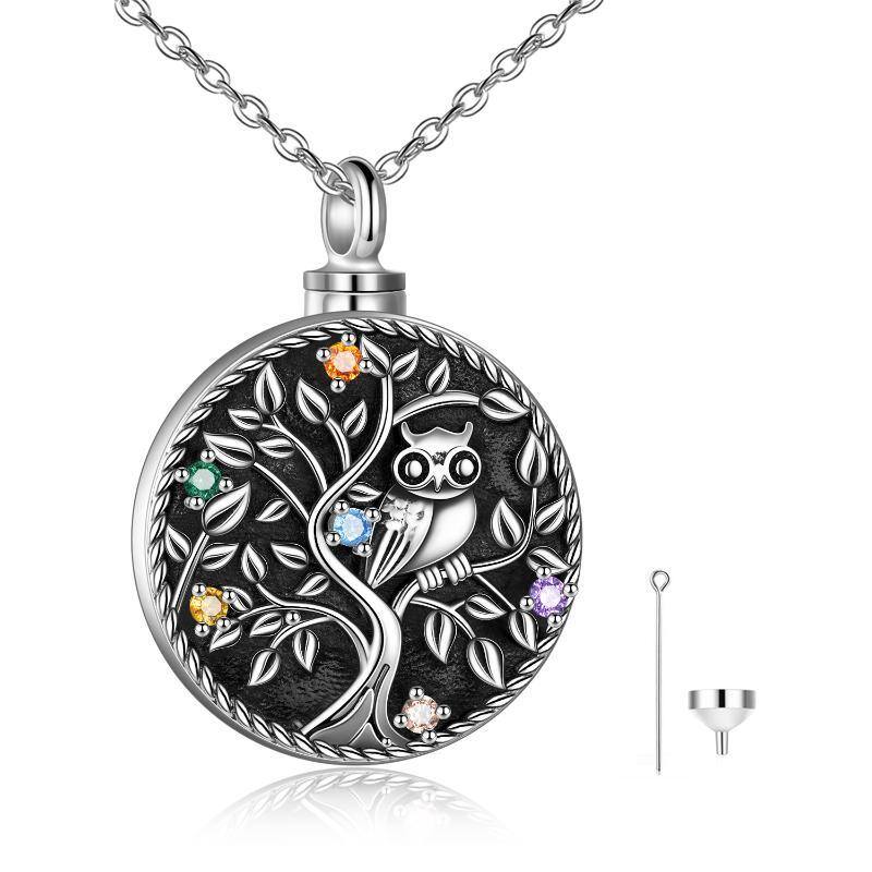 Sterling Silver Owl Tree Of Life Engraved Urn Necklace for Ashes for Women Men-2