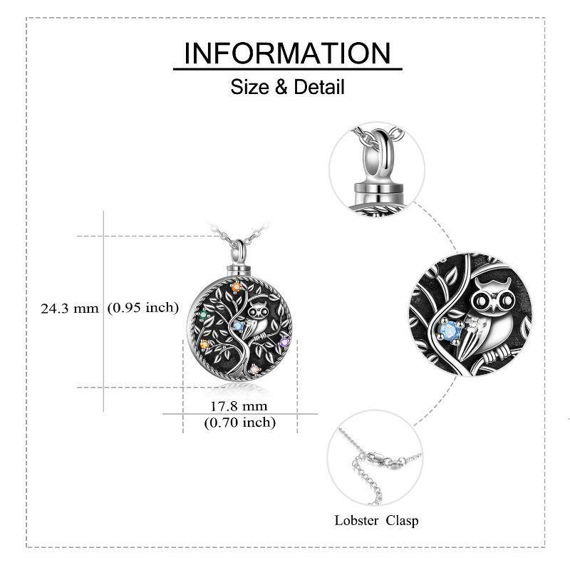 Sterling Silver Owl Tree Of Life Engraved Urn Necklace for Ashes for Women Men-5