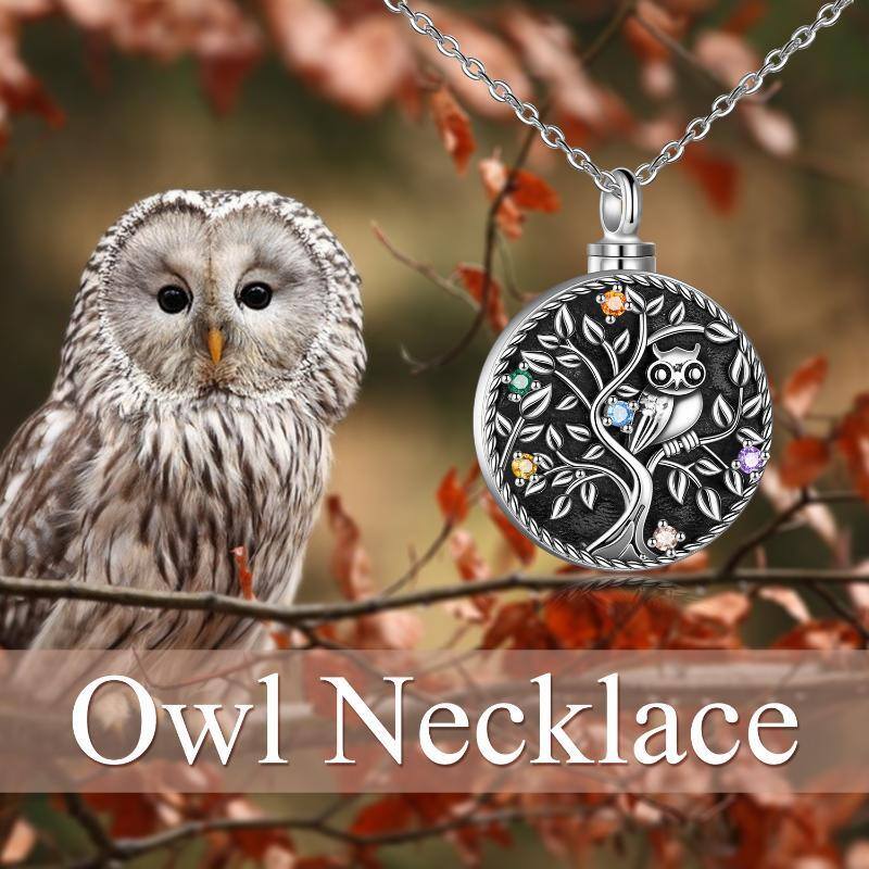 Sterling Silver Owl Tree Of Life Engraved Urn Necklace for Ashes for Women Men-6