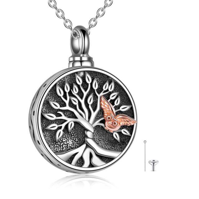 Collier Urne Arbre de Vie Hibou en Argent Sterling pour Cendres-1