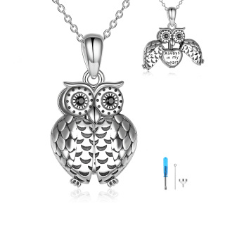 Sterling Silver Cubic Zirconia Owl Urn Necklace for Ashes with Engraved Word-3