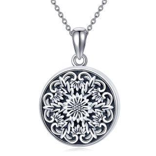 Sterling Silver Oxidized Daisy Personalized Photo Locket Necklace-49