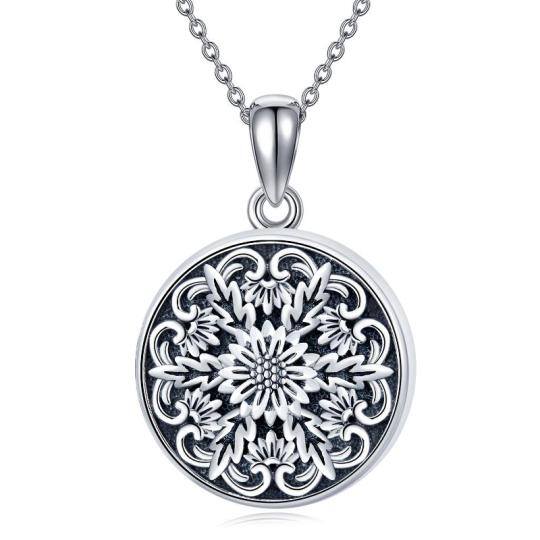 Collana con medaglione personalizzato in argento sterling ossidato a forma di margherita