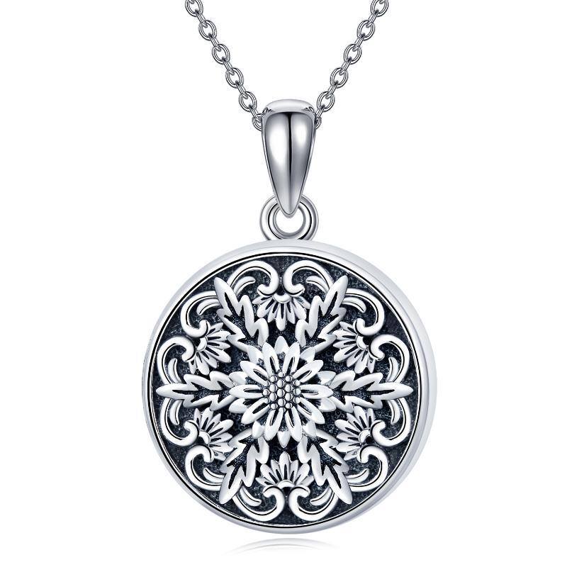 Sterling Silver Oxidized Daisy Personalized Photo Locket Necklace-2