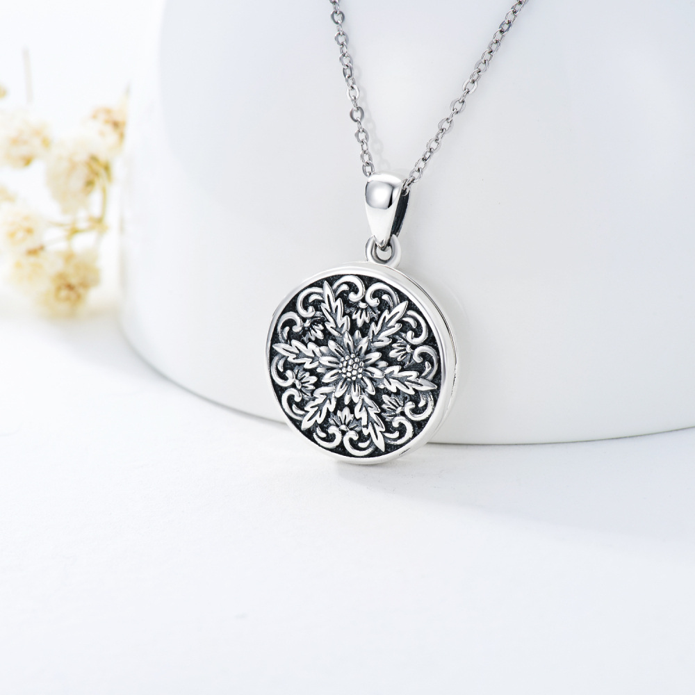 Sterling Silver Oxidized Daisy Personalized Photo Locket Necklace-3