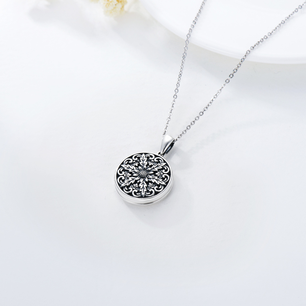 Sterling Silver Oxidized Daisy Personalized Photo Locket Necklace-4
