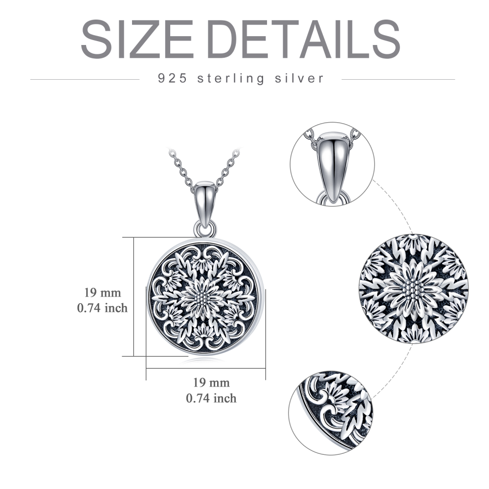 Sterling Silver Oxidized Daisy Personalized Photo Locket Necklace-6