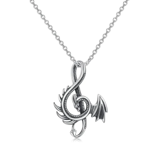 Sterling Silver Dragon Pendant Necklace-17