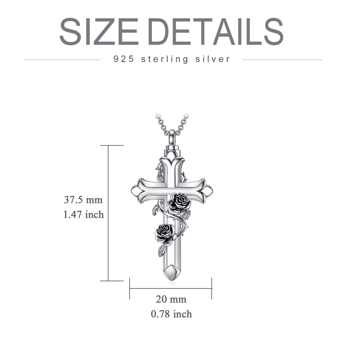 Sterling Silber oxidiert Rose & Kreuz Urne Halskette für Asche-5