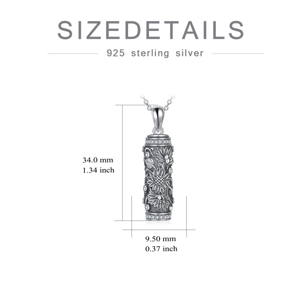 Collier Urne pour cendres en argent sterling oxydé avec zircon rond et tournesol-5