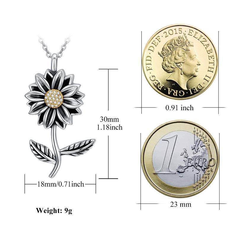 Sterling Silver Oxidized Cubic Zirconia Sunflower Urn Necklace for Ashes-5