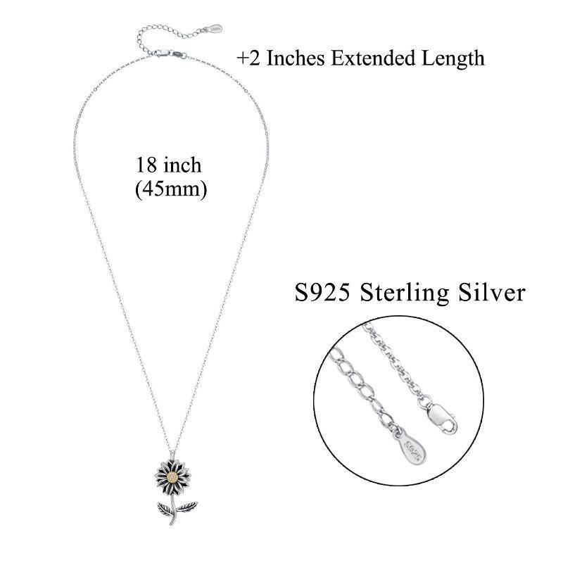 Sterling Silver Oxidized Cubic Zirconia Sunflower Urn Necklace for Ashes-6