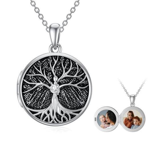 Sterling Silber oxidiert Baum des Lebens Mom & Baby personalisierte Foto-Anhänger Halskette