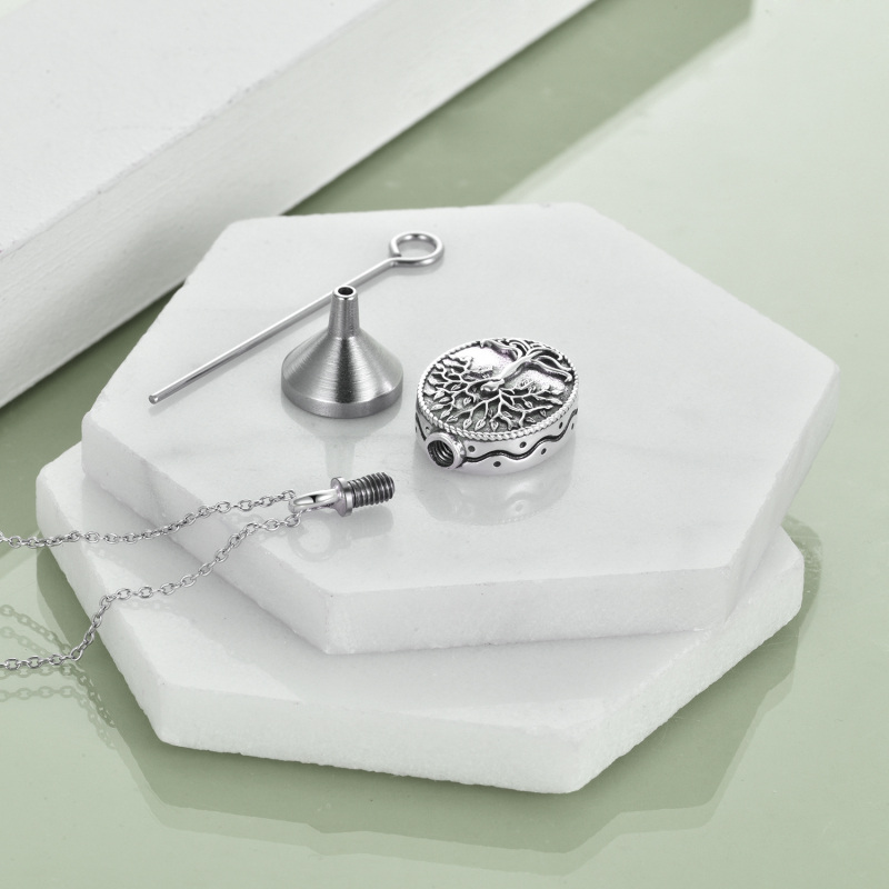 Sterling Silver Oxidized Tree Of Life Urn Necklace for Ashes with Engraved Word-4